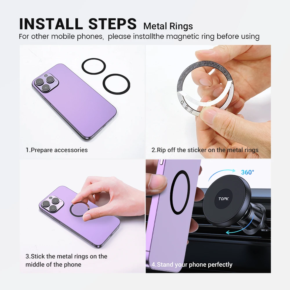 TOPK Magnetic Car Phone Holder Air Vent Car Phone Stand For Magsafe iPhone 15 14 13 ProMax Xiaomi Samsung Strong Magnet Holder - Image 6