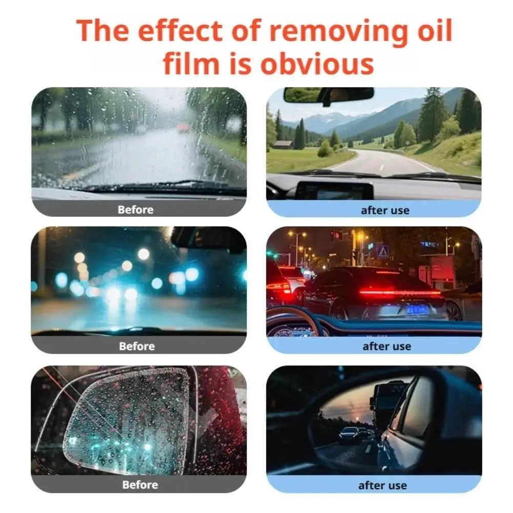 Glass Oil Film Remover for Car, 100ml Roll-On Glass Compound with Cleaning Board, Removes Oil Film & Smudges, Improve Windshield - Image 2