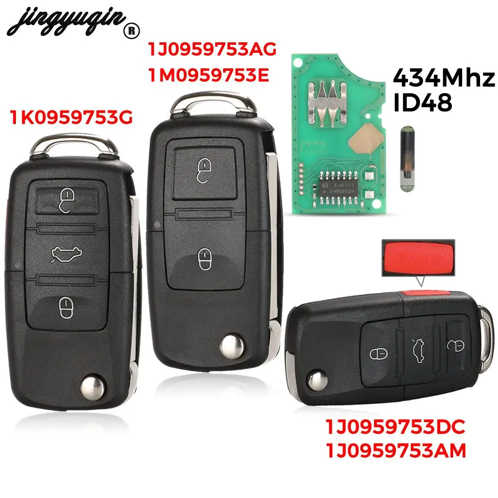 jingyuqin 2/3/4 Buttons 315/434MHz Folding Car Remote Key id48 For VW SEAT Altea Ibiza Leon Toledo T5 1J0959753AG 1K0959753G